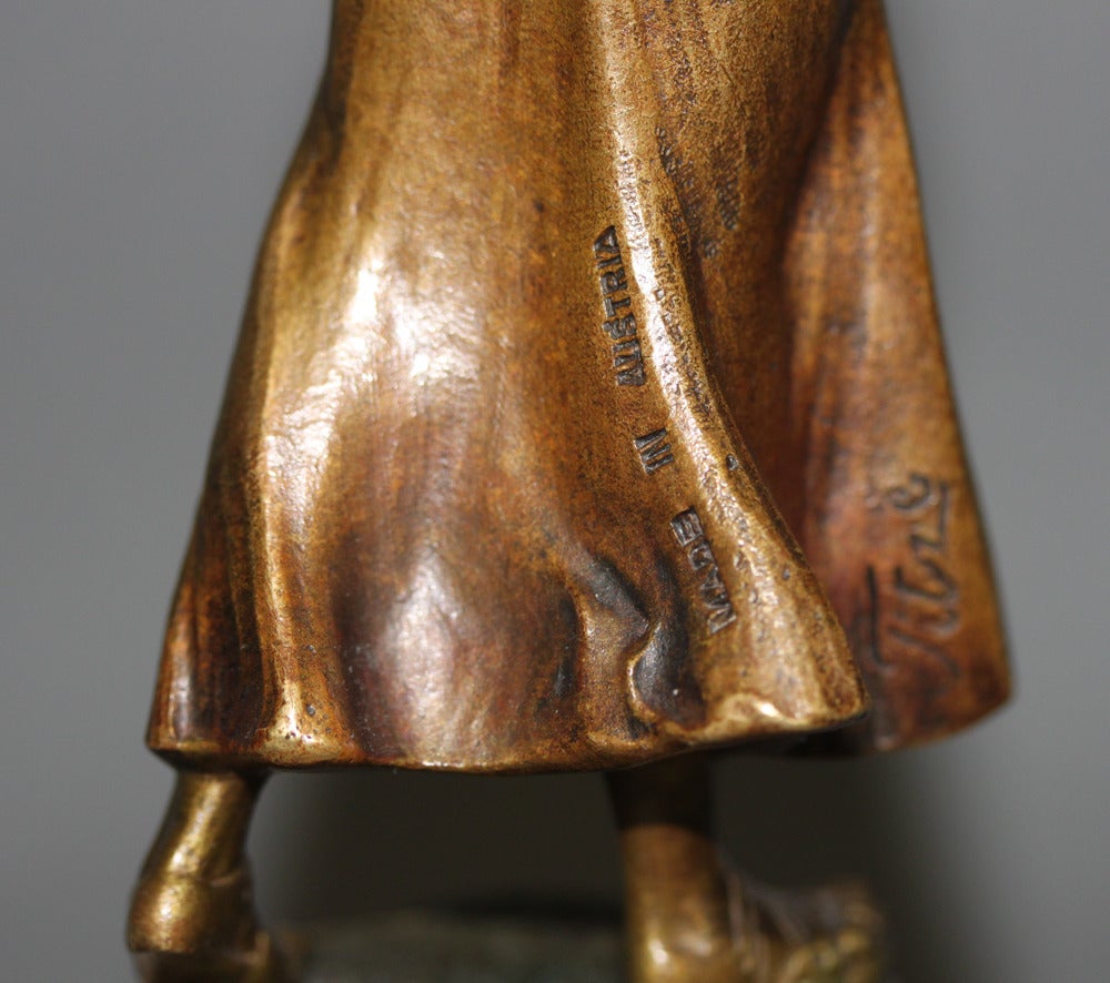Cold Painted Austrian Bronze of Semi Nude Dancer on a Marble Base, Signed Fitz For Sale 2