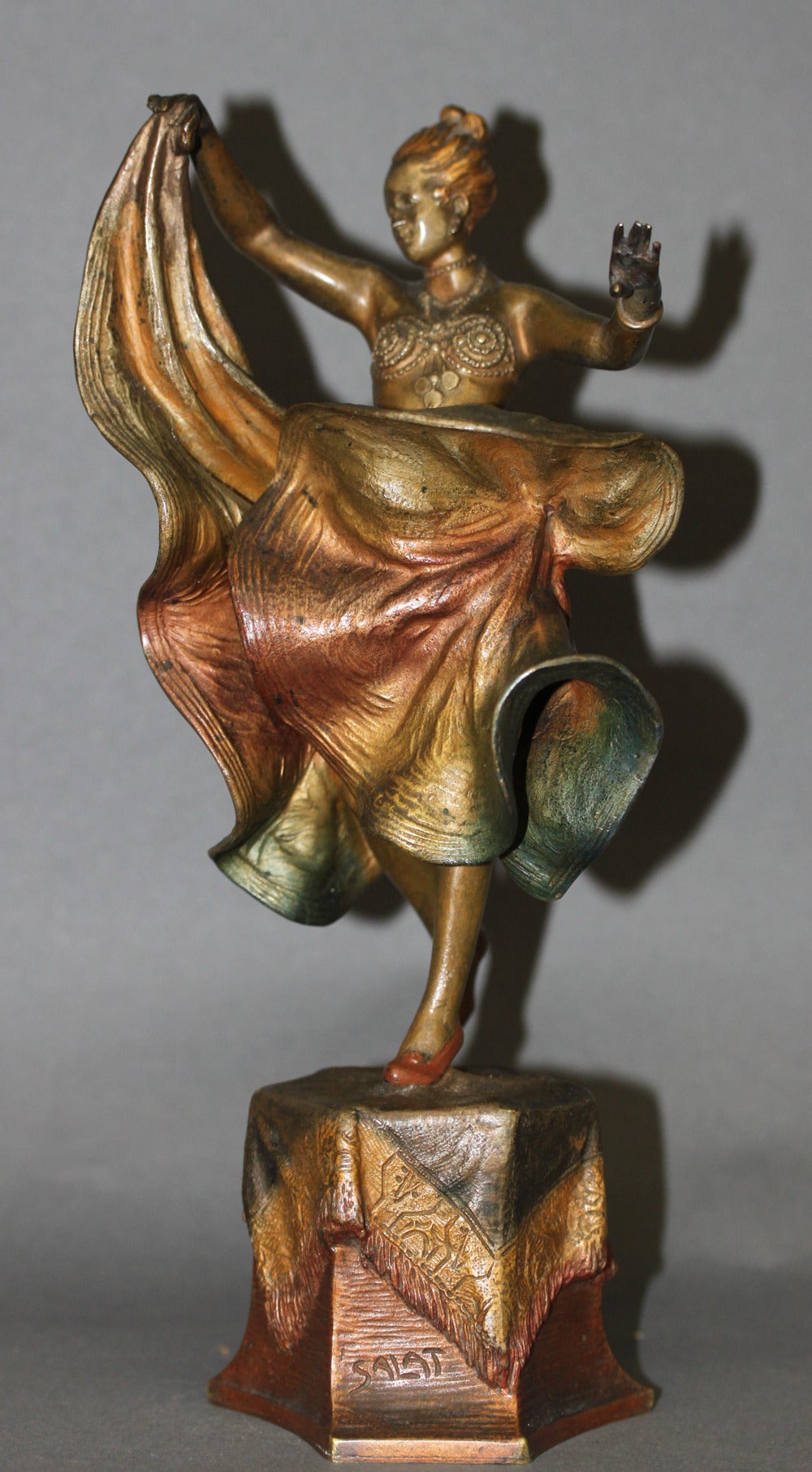 Austrian Mechanical Vienna Bronze Cold Painted Figure of a Belly Dancer by Bruno Zach