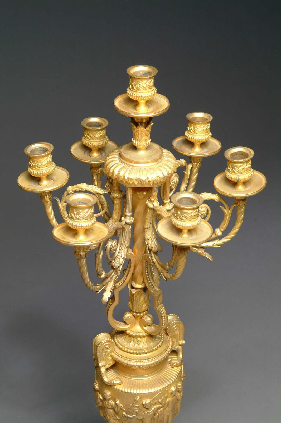 A pair of French 19th century gilt bronze and white marble seven-arm candelabrum.

France, circa 1880

Dimensions: Height: 30