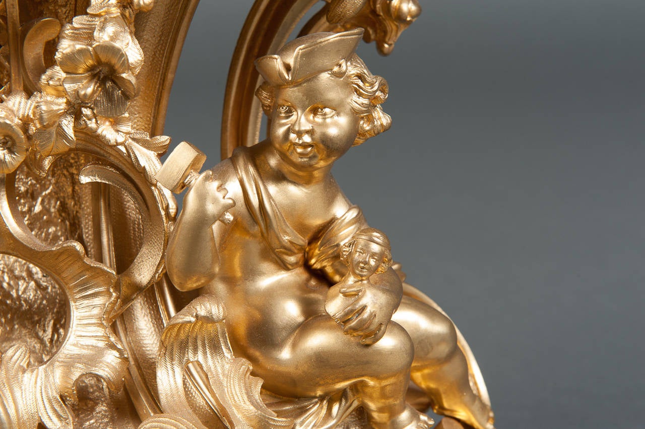 A 19th Century French Gilt Bronze Figural Mantle Clock 5