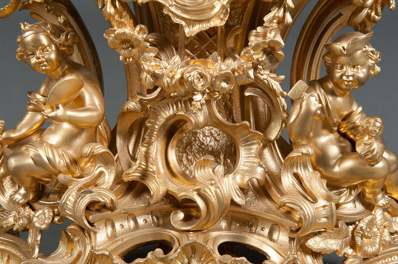 A 19th Century French Gilt Bronze Figural Mantle Clock 4