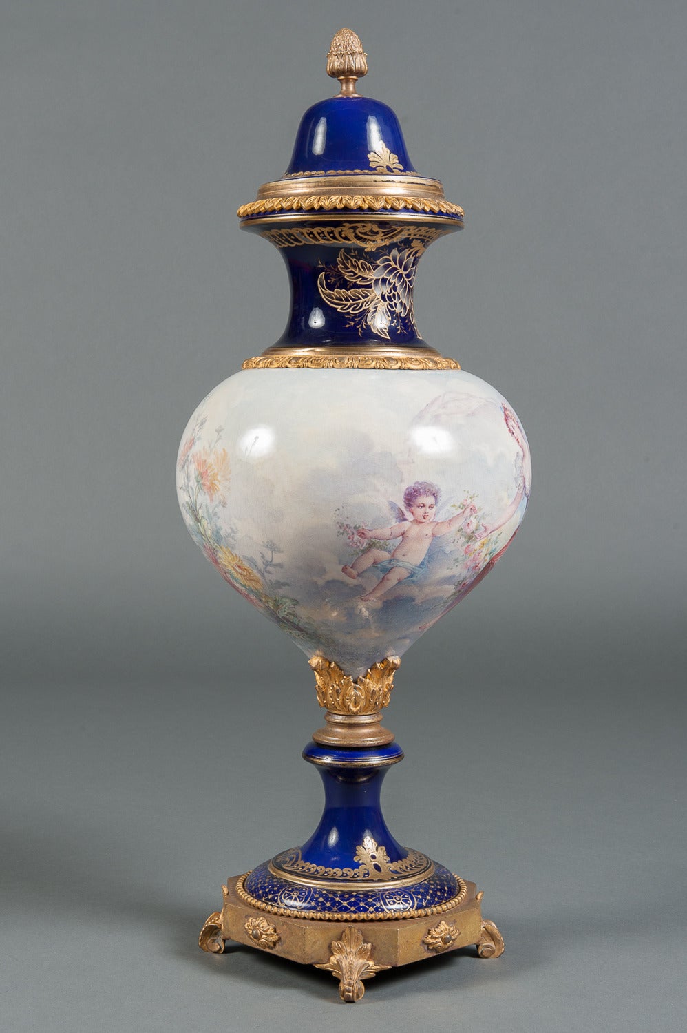 19th Century An Unique French Sevres Style Hand Painted Porcelain Lidded Vase For Sale