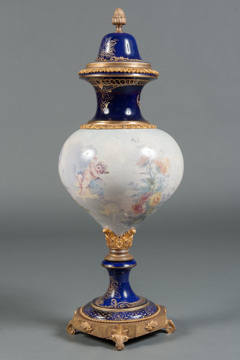 An Unique French Sevres Style Hand Painted Porcelain Lidded Vase For Sale 1