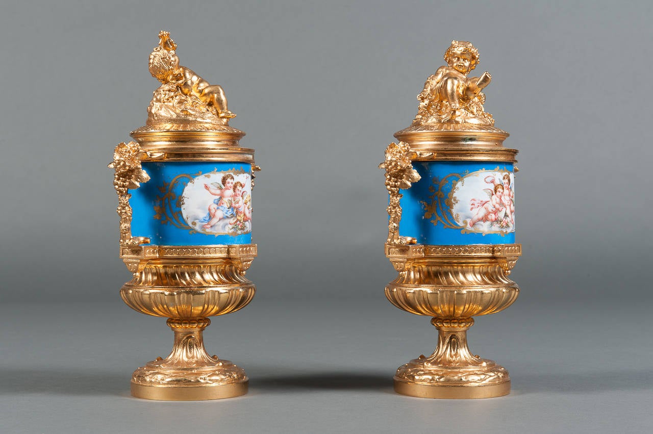 A Pair of 19th Century French Sevres Style & Gilt Bronze Porcelain Lidded Vases

Circa 1880

Origin: France

Depth: 8
