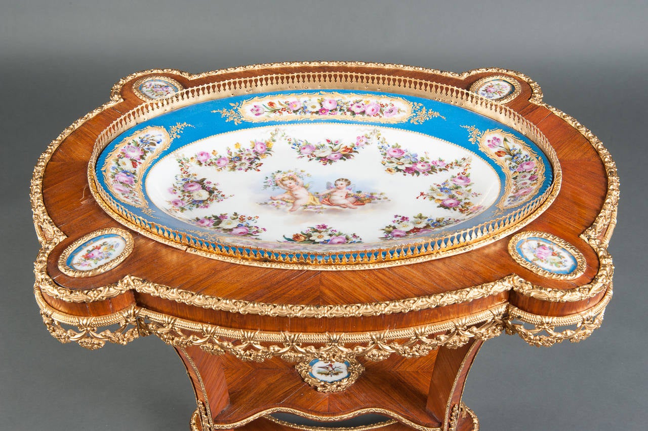 Hand-Painted Ormolu-Mounted Sèvres Porcelain Side Table For Sale