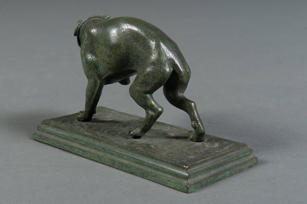 A French Antique Green Patinated Dog after Antoine Barye In Good Condition In Los Angeles, CA