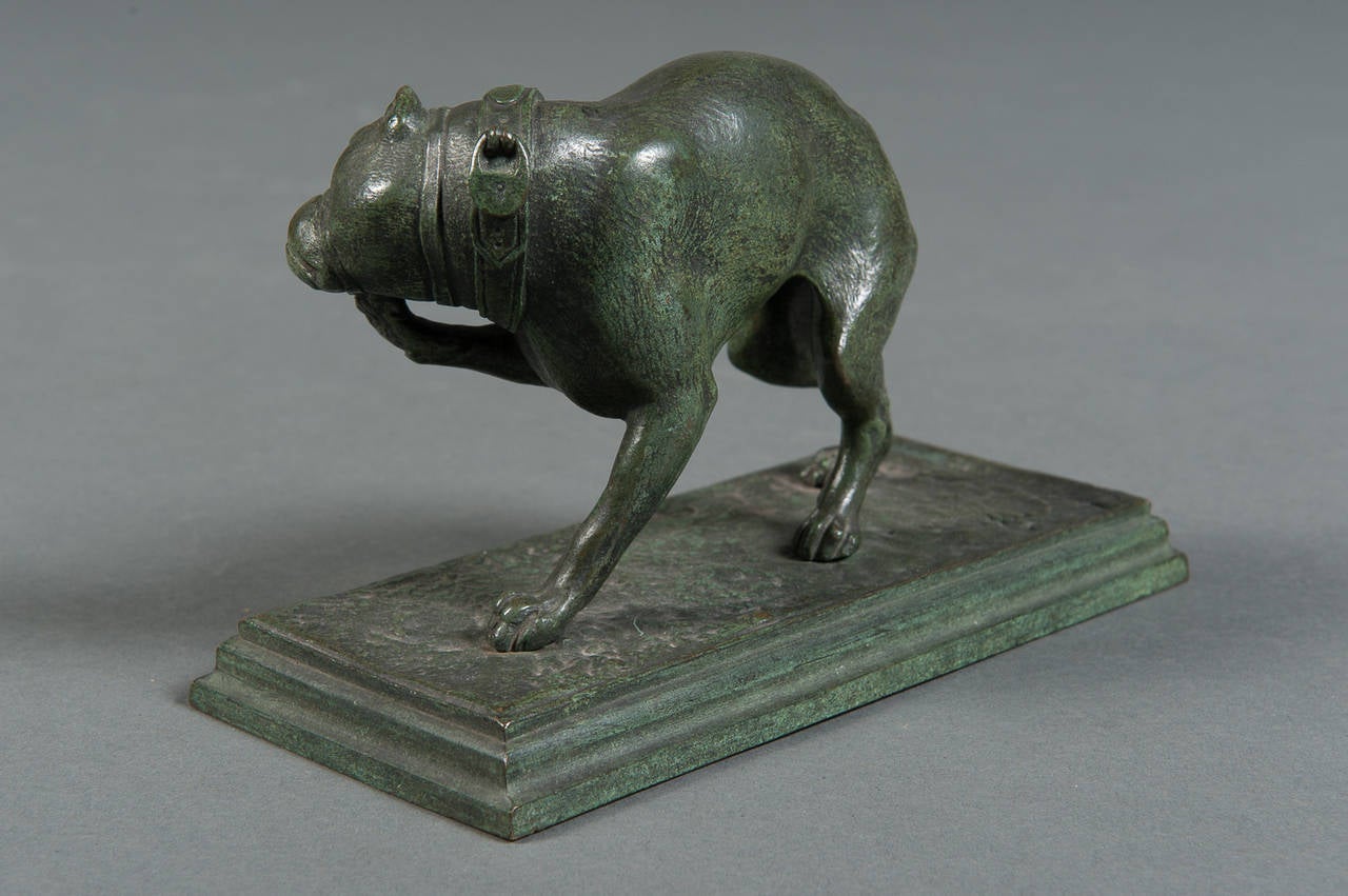 Bronze A French Antique Green Patinated Dog after Antoine Barye