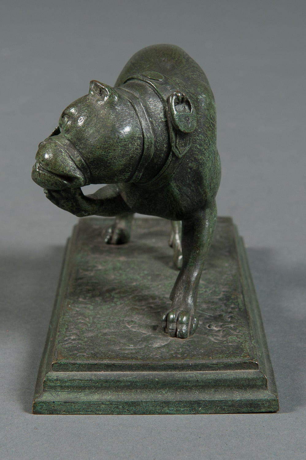 A French Antique Green Patinated Dog after Antoine Barye 2