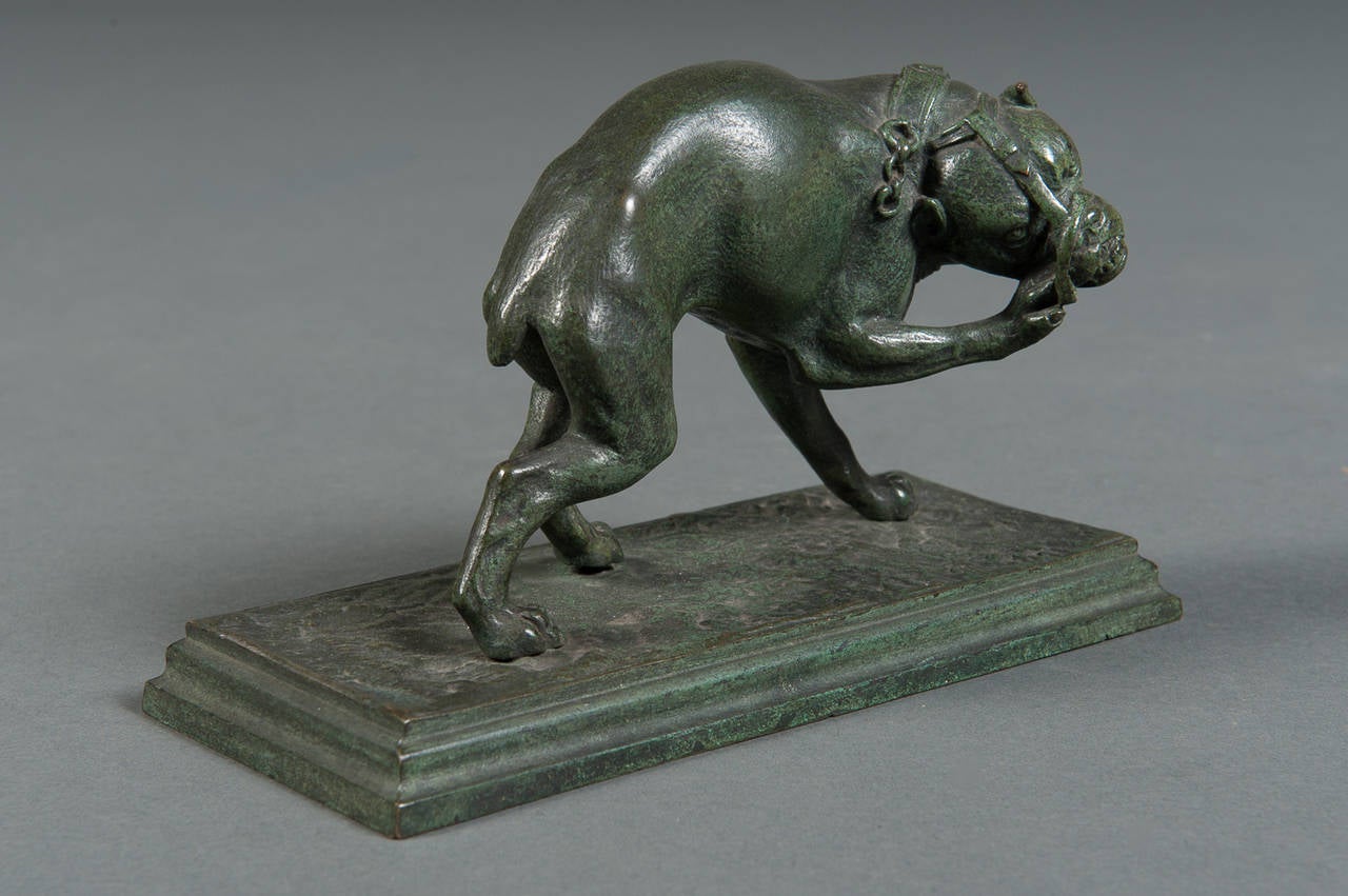 20th Century A French Antique Green Patinated Dog after Antoine Barye