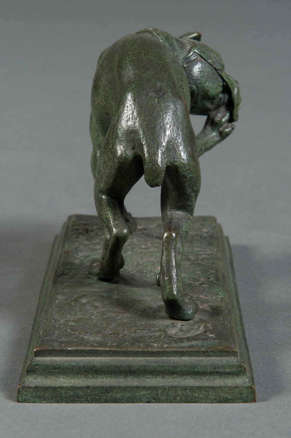 A French Antique Green Patinated Dog after Antoine Barye 3