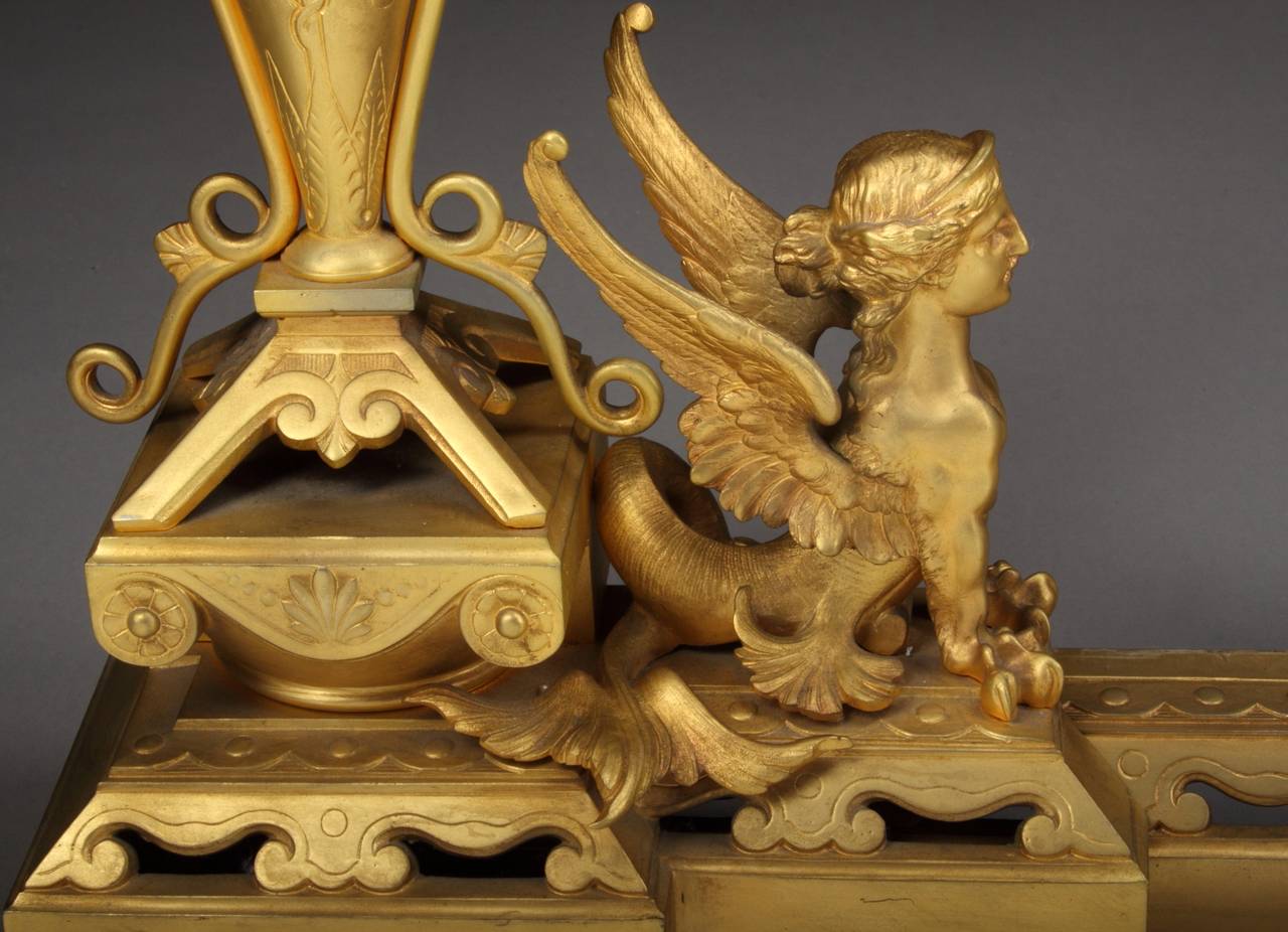 A French Ormolu 3-piece chenets with Melusine figures In Excellent Condition For Sale In Los Angeles, CA