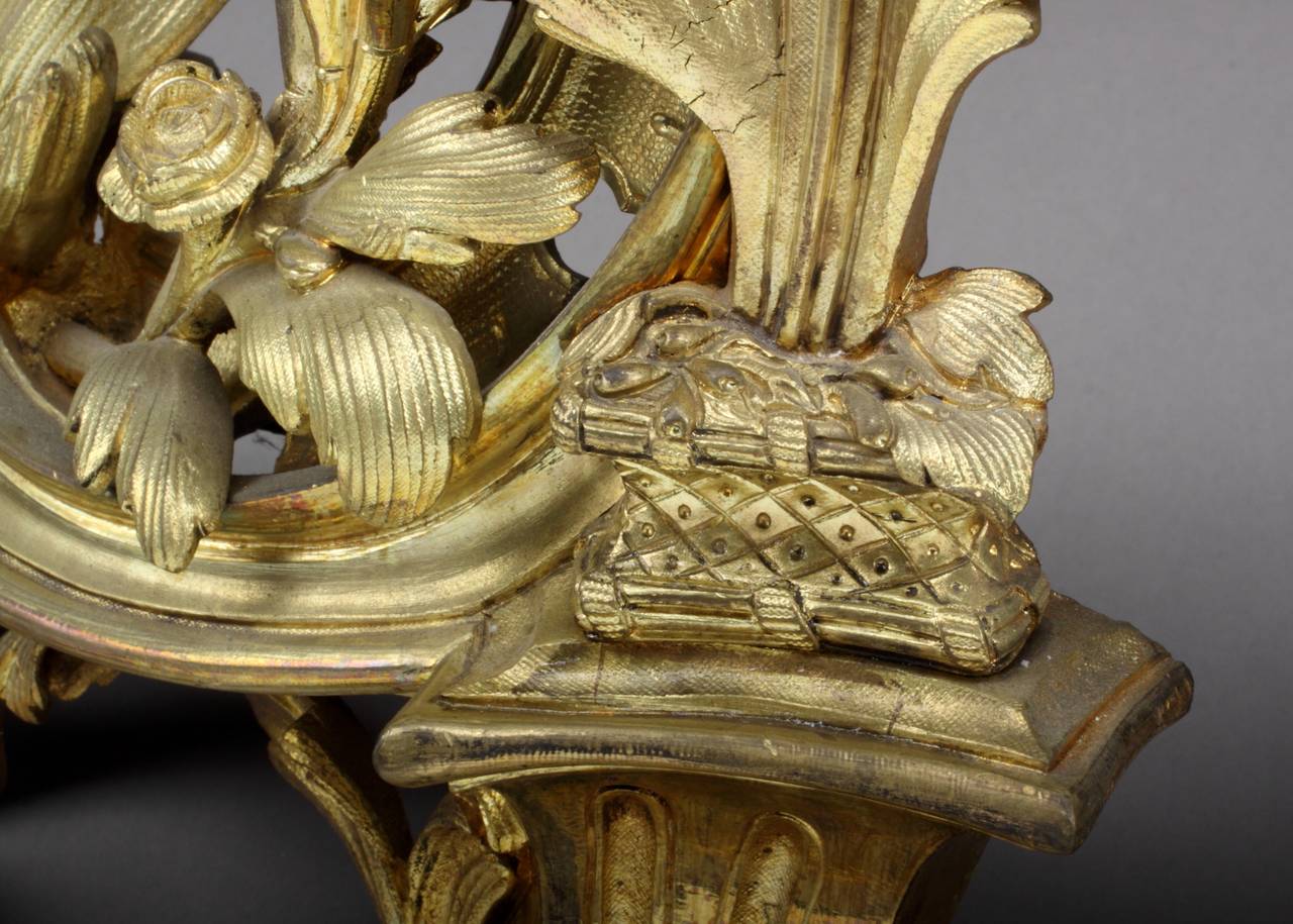 Pair of Late 19th Century French Rococo Style Gilt Bronze Fireplace Chenets For Sale 2