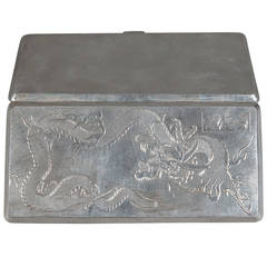 A Chinese Export Silver Dragon Decorated Cigarette Case Signed 207 grams
