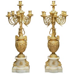 Fine Pair of Late 19th Century French Ormolu and White Marble Candelabrum