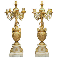Fine Pair of Late 19th Century French Ormolu and White Marble Candelabrum 2