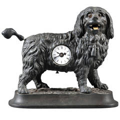 Antique A Rare 19th Century German Cast Iron Animated Dog Novelty Timepiece