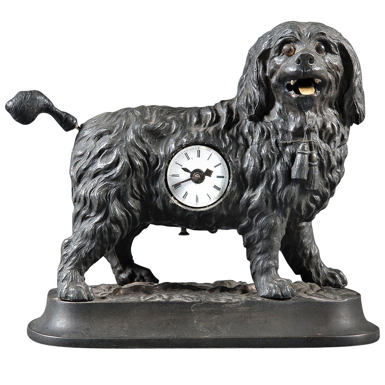 A Rare 19th Century German Cast Iron Animated Dog Novelty Timepiece For Sale