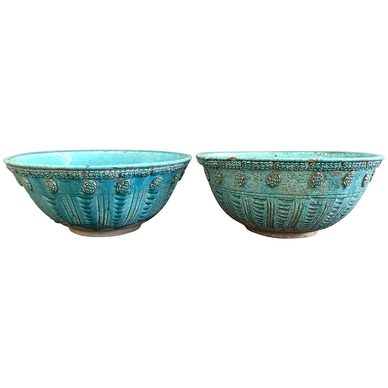 A Pair of Persian Ceramic Turquoise Handcrafted Bowls