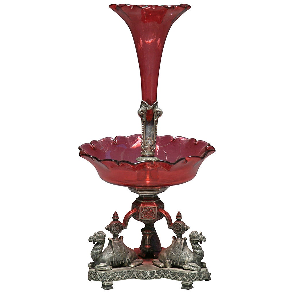 An English Philip Ashberry & Sons Sheffield Ruby Red Glass Centerpiece