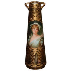 German Art Nouveau Dresden Vase of a Young Lady, Signed, Mint Condition