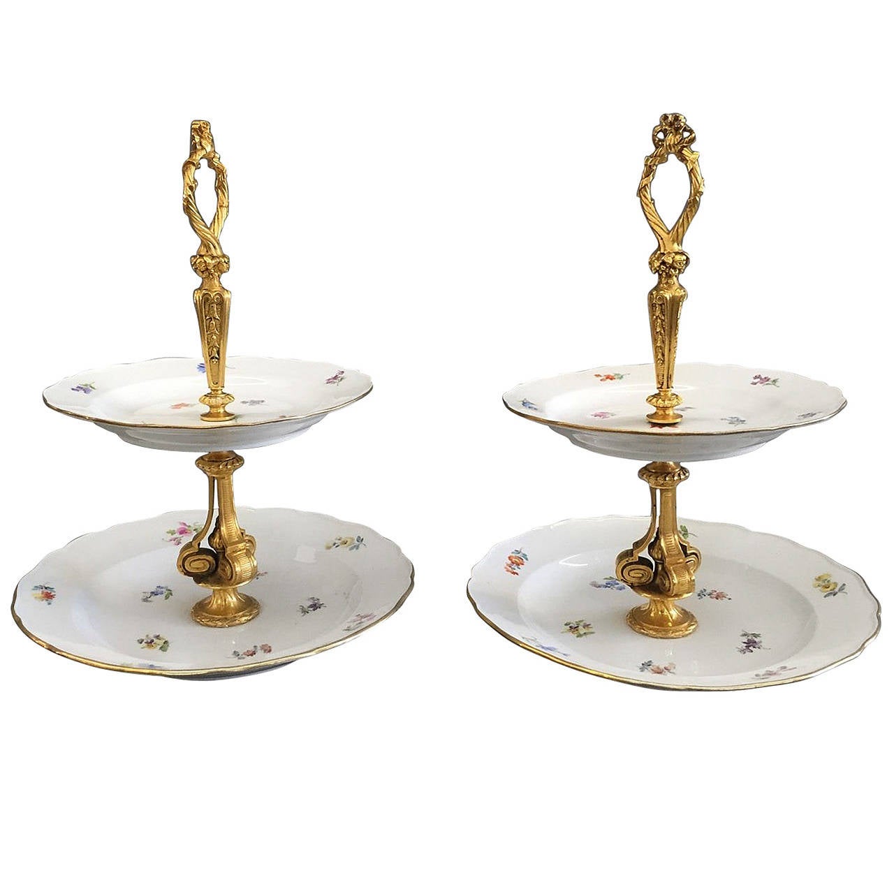Pair of 19th Century Meissen Porcelain TwoTier Dessert Dishes with