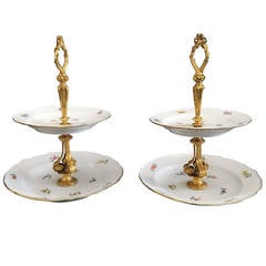 Pair of 19th Century Meissen Porcelain Two-Tier Dessert Dishes with Gilt Bronze 12