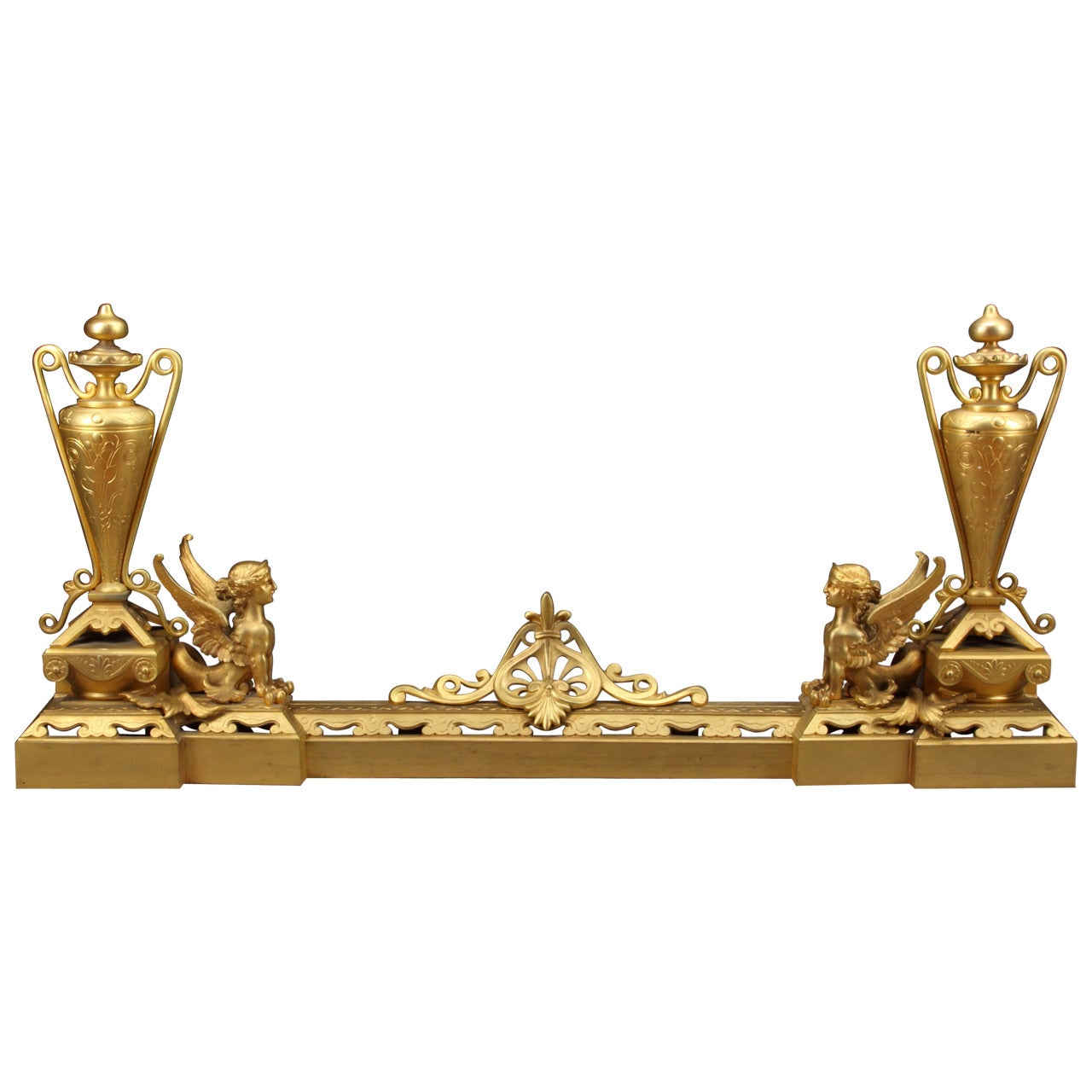 A French Ormolu 3-piece chenets with Melusine figures For Sale
