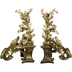 Pair of Late 19th Century French Rococo Style Gilt Bronze Fireplace Chenets
