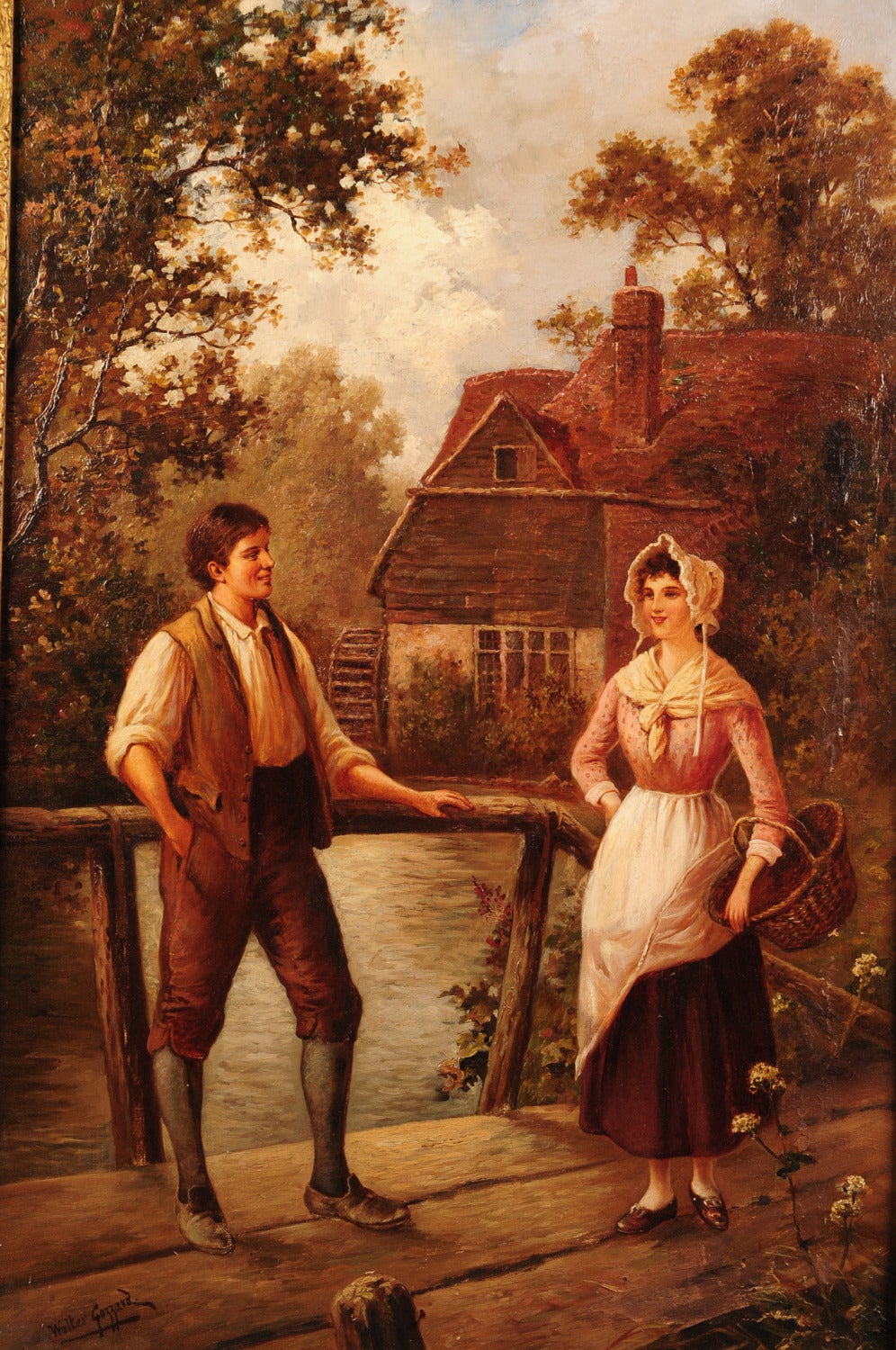 An Antique English Oil on Canvas Depicting a noble man and women by W. Gozzard For Sale 1