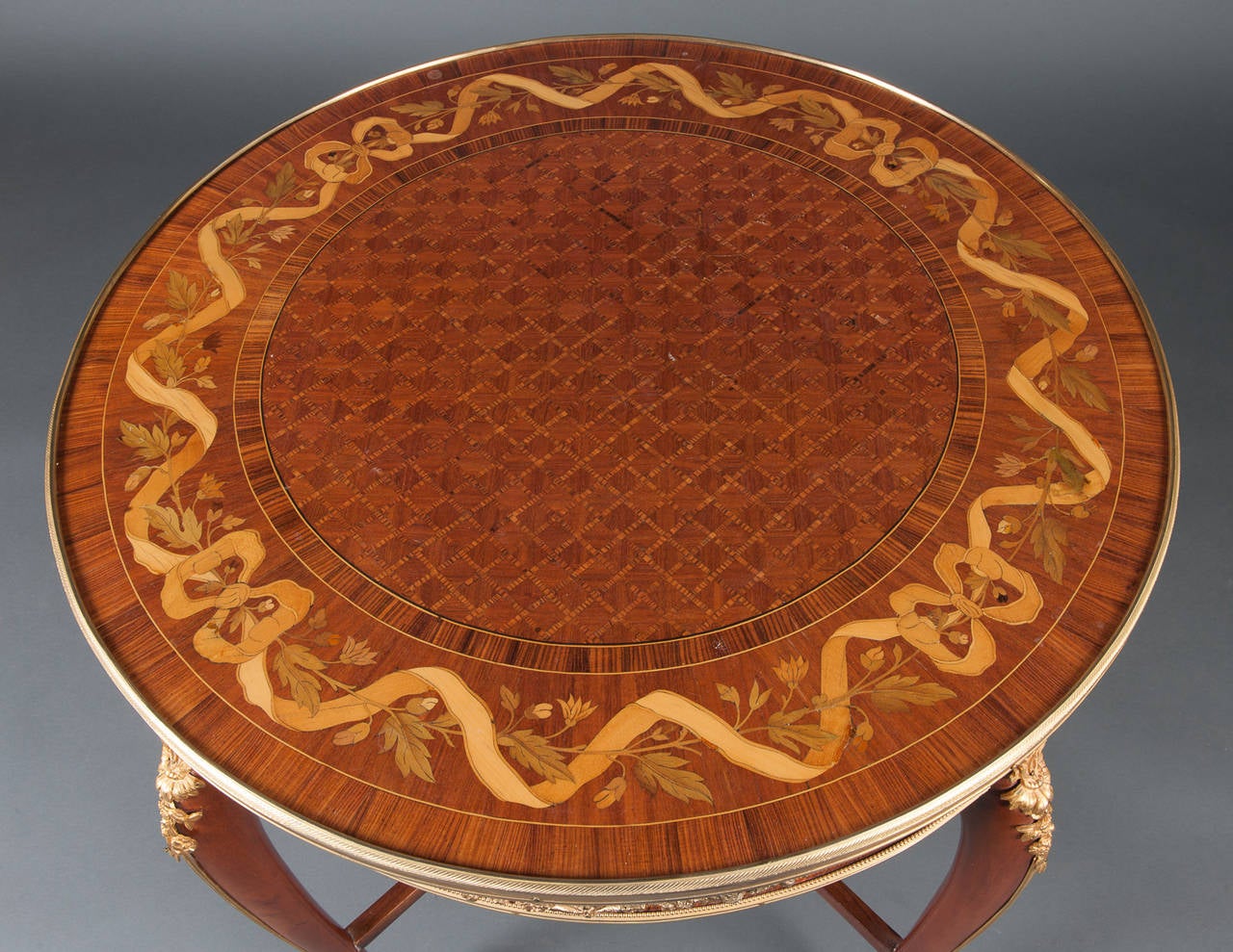 French Marquetry Center Table attributed to Francois Linke For Sale 2