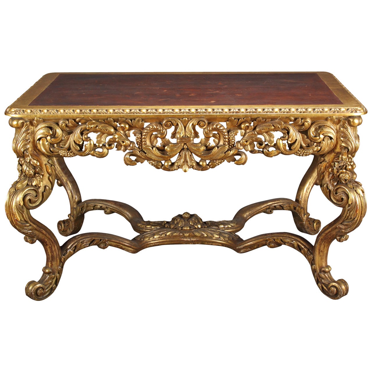 A Large Antique Italian Carved Gilt Wood Rococo Style Rectangular Center Table  For Sale