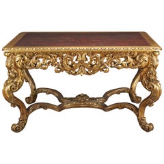 A Large Antique Italian Carved Gilt Wood Rococo Style Rectangular Center Table 