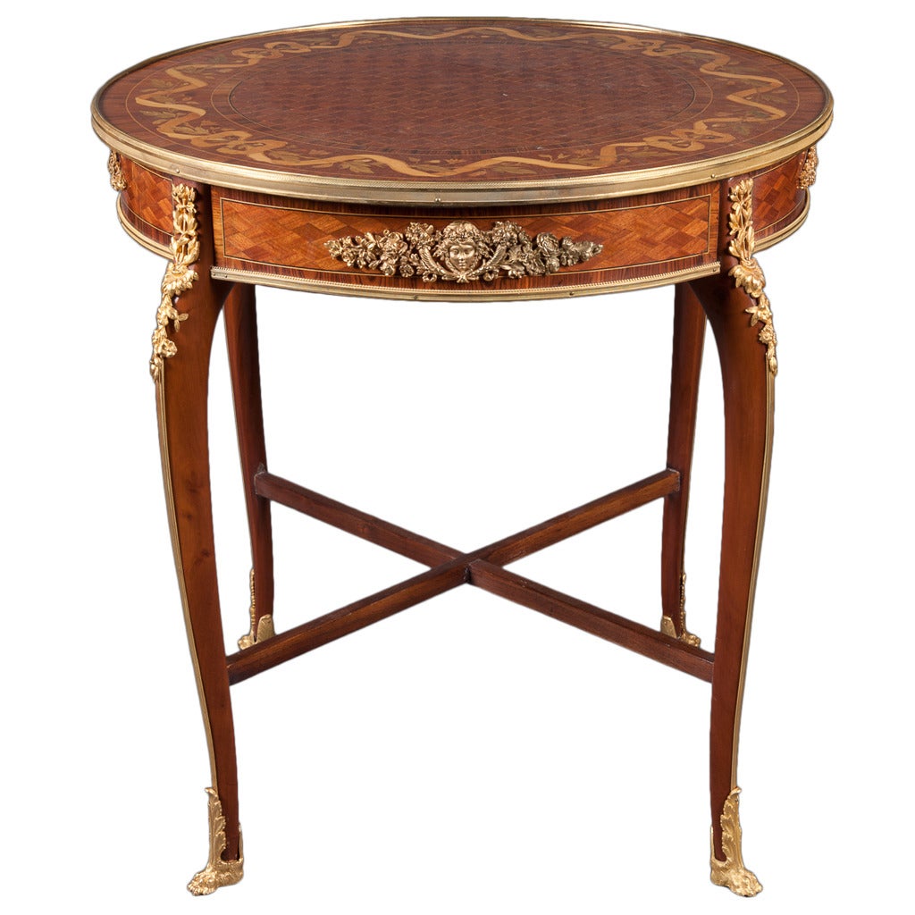 French Marquetry Center Table attributed to Francois Linke For Sale