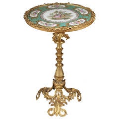 A French Louis XV Style Ormolu Bronze & Sevres Style Side Table