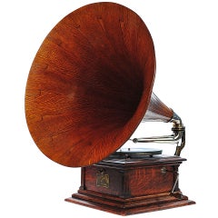 Victor Talking Machine Tipo Tres, fonógrafo original de 1908 con bocina de roble