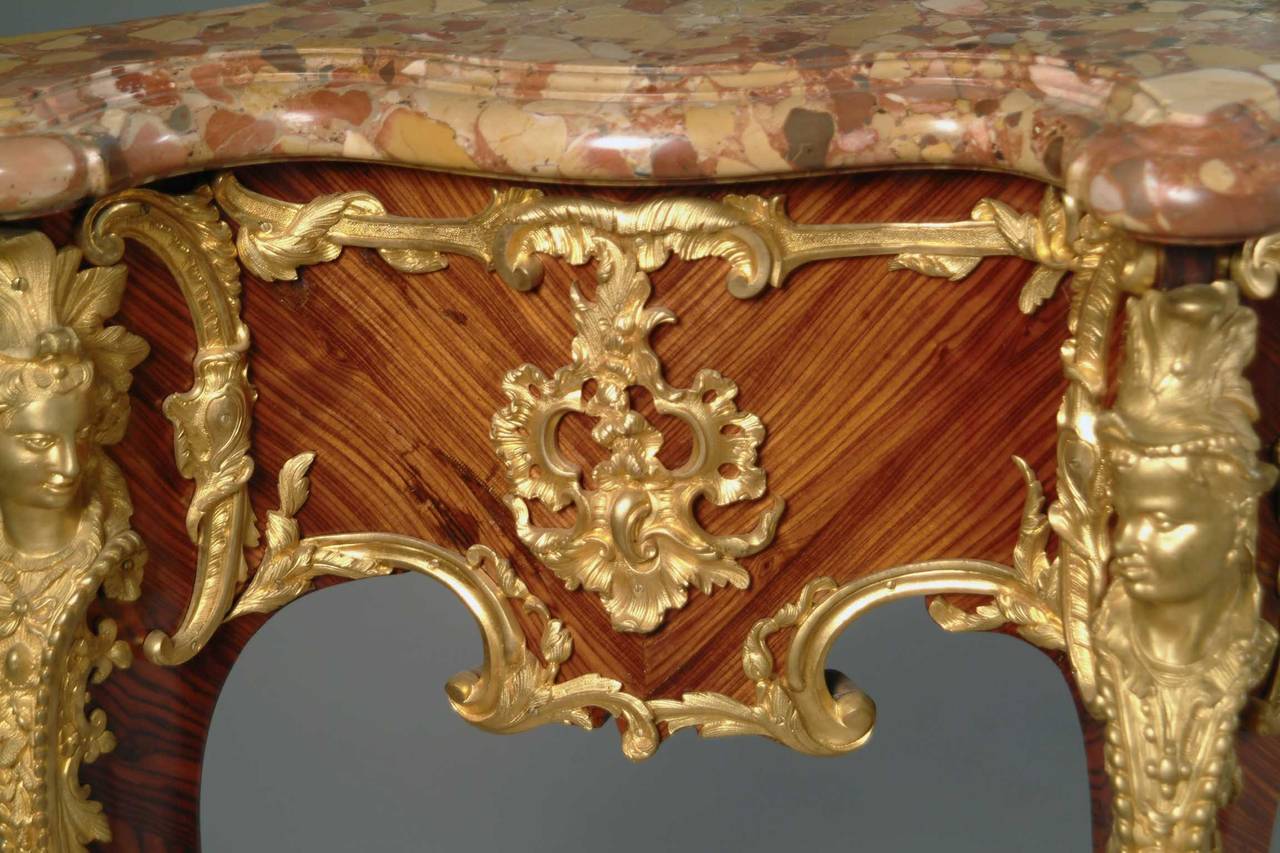 French Louis XV Style Ormolu-Mounted, KingWood Console Table  In Good Condition For Sale In Los Angeles, CA