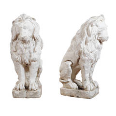 Antique A Pair of 19th Century Italian Baroque Outdoor Concrete Lion Sculptures