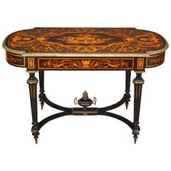 New York Neo-Grec Marquetry Inlay Bronze Mounted Ebonized Table