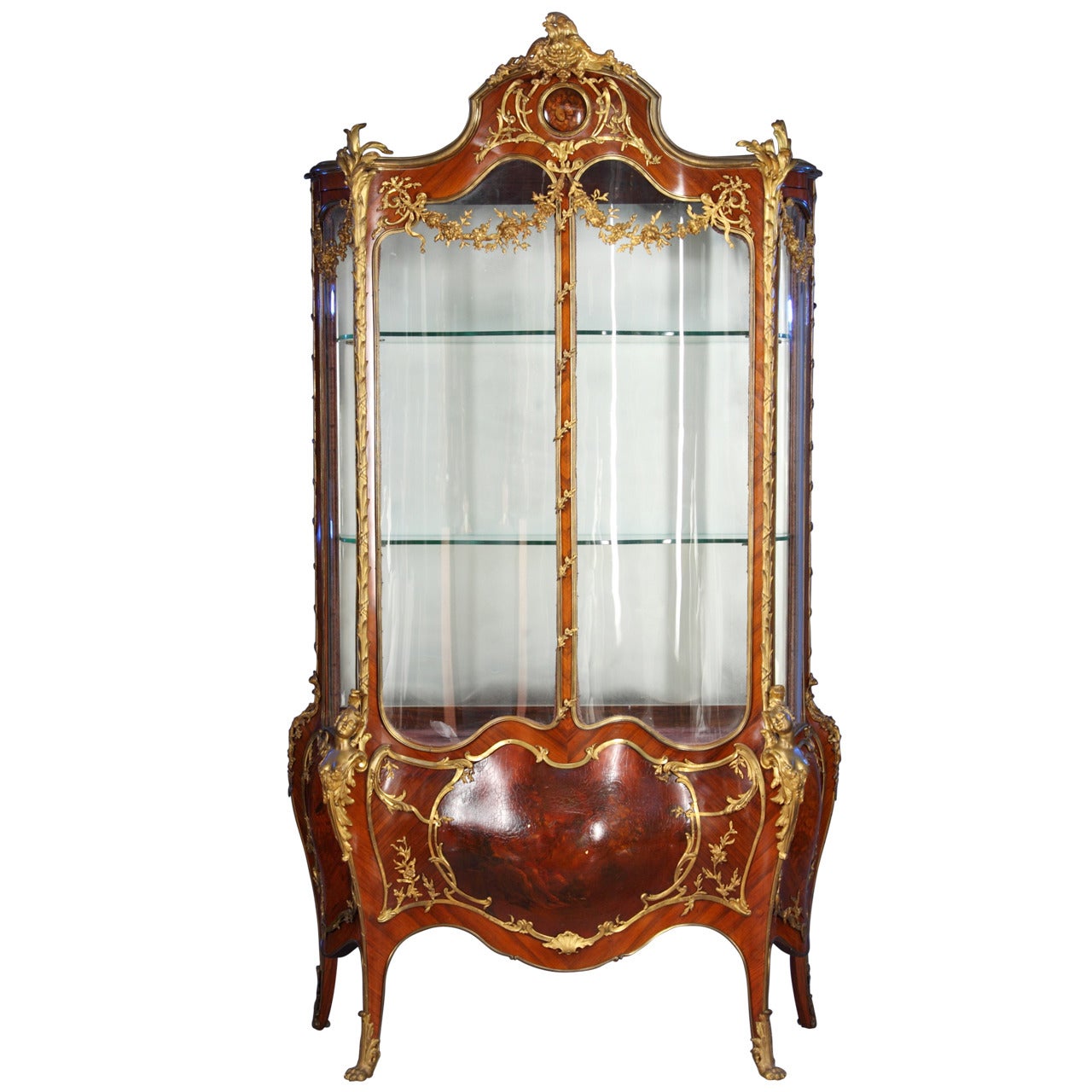 A Very Fine French 19th CenturyOrmolu-Mounted Louis XV Style Double-Door Vitrine For Sale