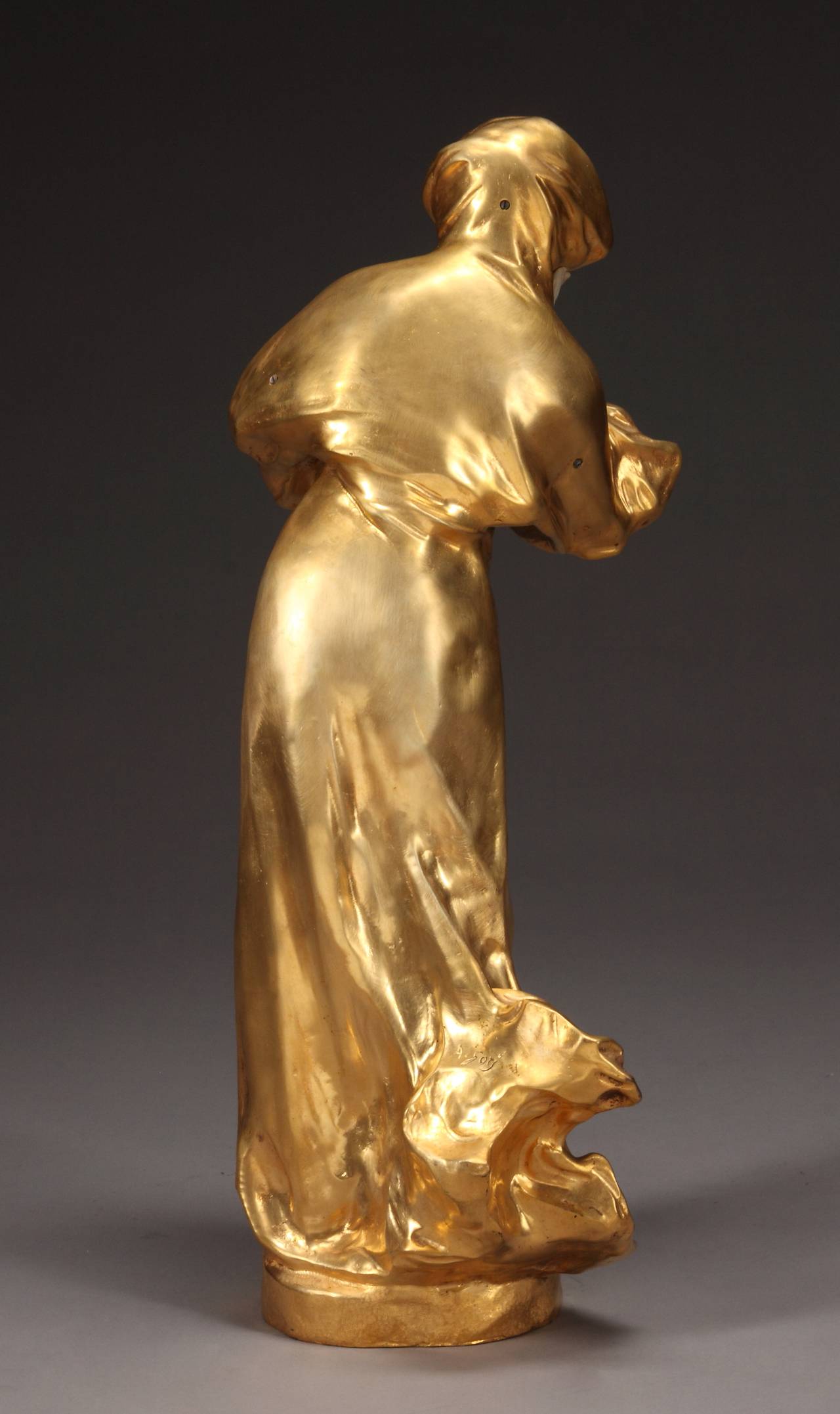 Circa 1900
 
Maker: Affortunato Gori
 
Origin: Italy
 
Signed: A. Gori
 
Height: 26″ (66cm)
 
White Marble Sculpture of “Coupe de Vent” or “Gust of Wind”
 
Artists Biography
 
Affortunato Gori was born in Florence. He studied at the