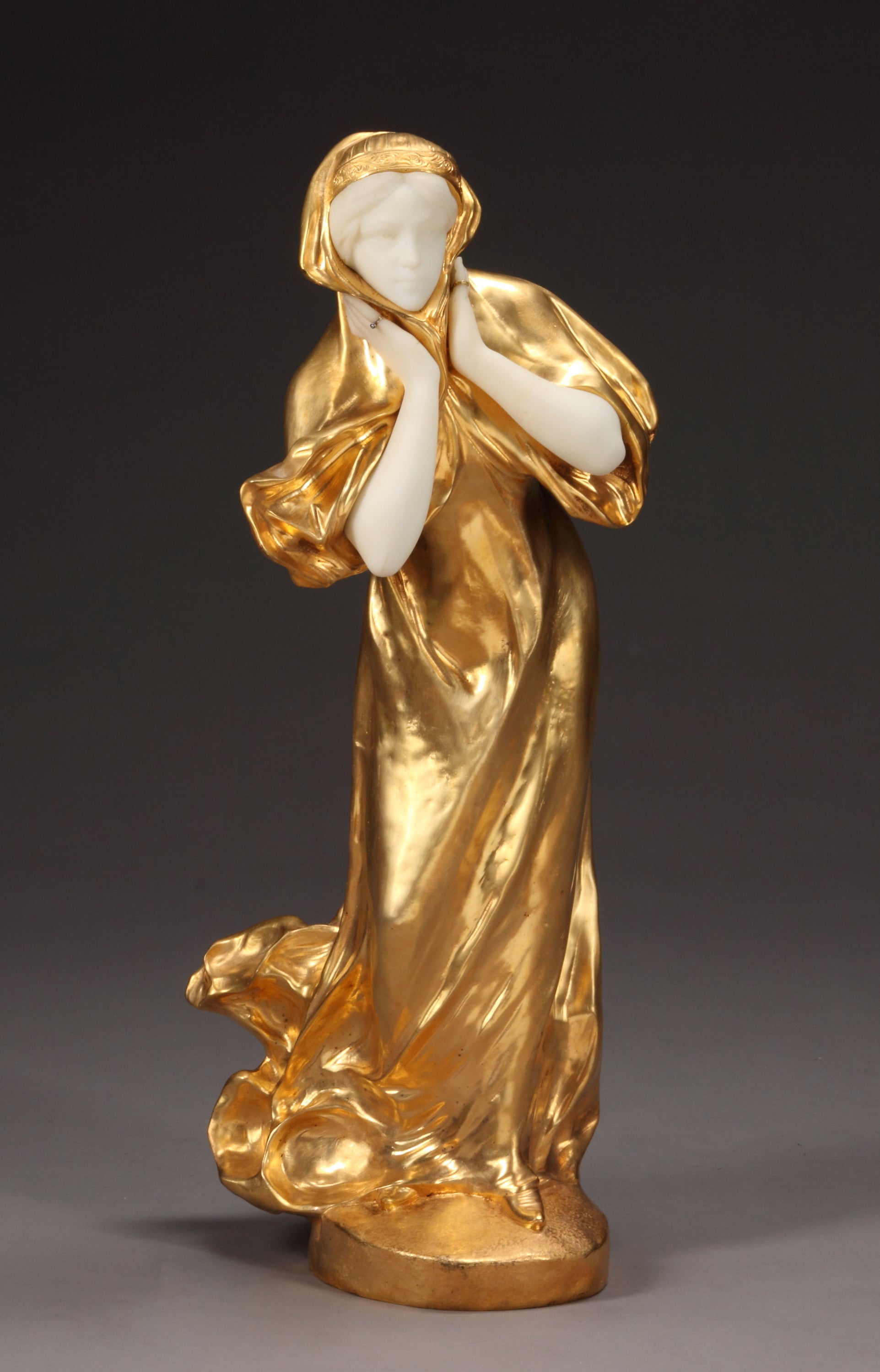 An Italian Ormolu Bronze and White Marble Sculpture of Coupe de Vent