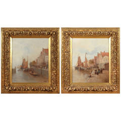 Vintage Pair of 19th Century Paintings of French Villagers