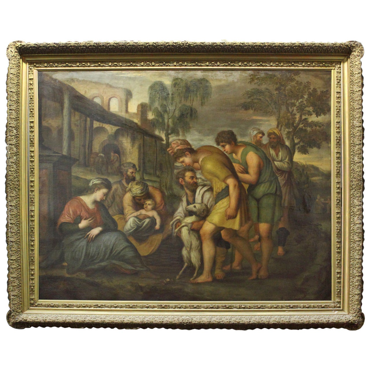 A 19th Century Continental Oil on canvas Depicting Baby Jesus and Mary For Sale