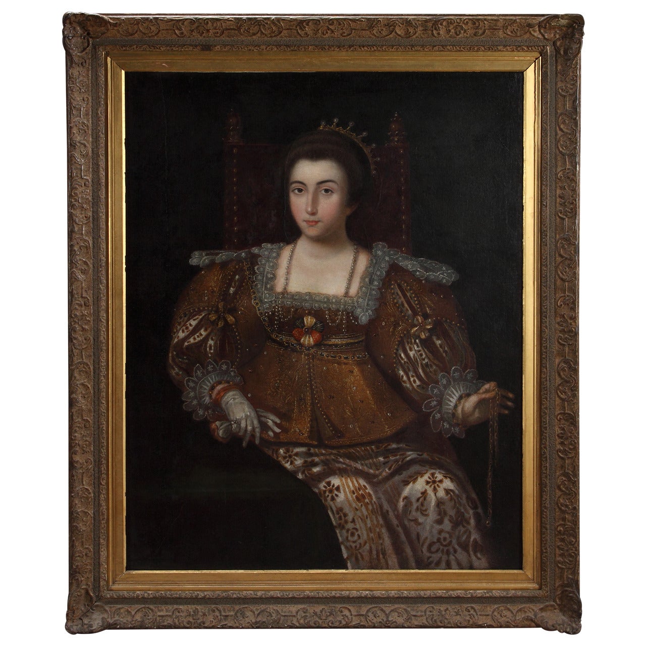 Huile sur toile espagnole du 17ème siècle représentant une reine