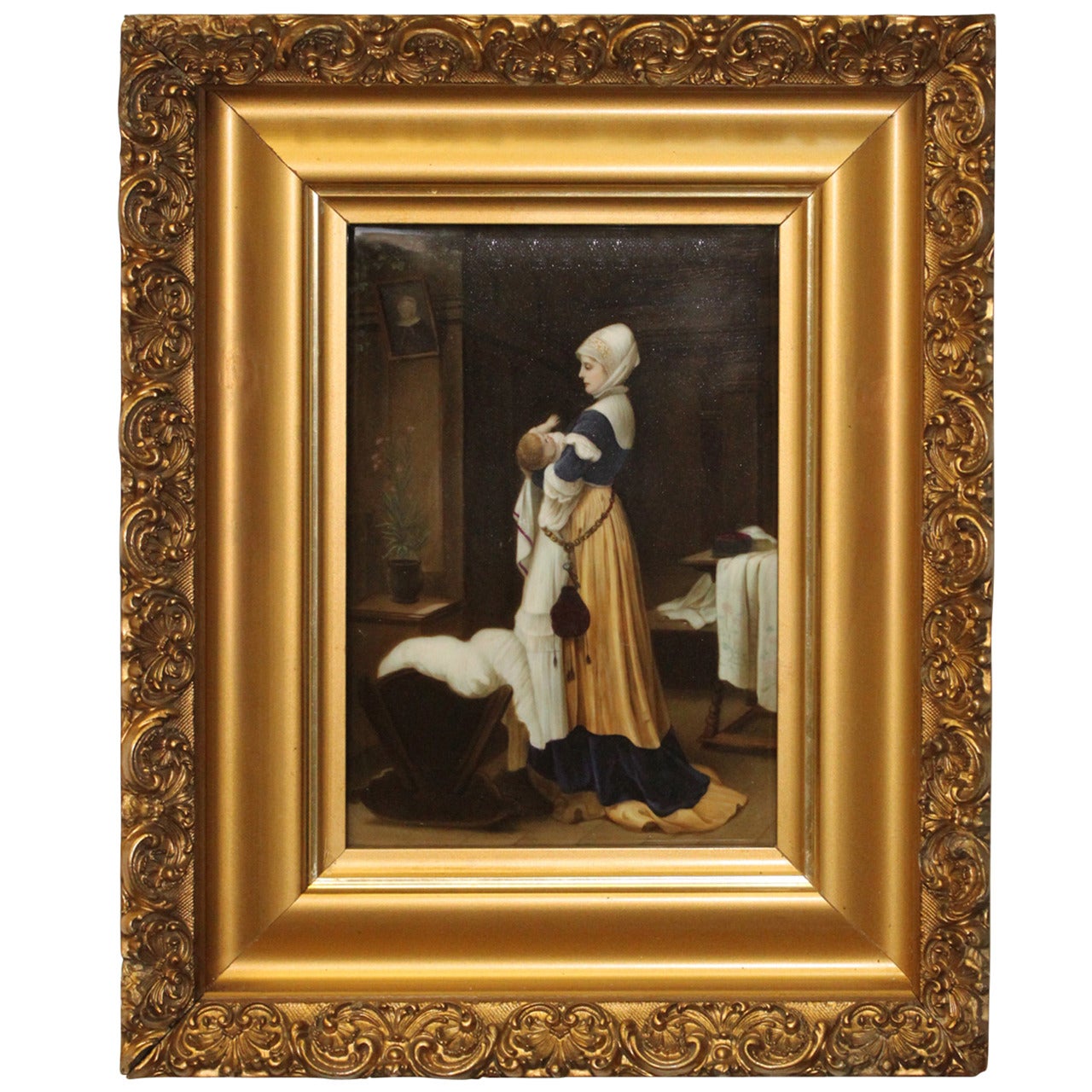 Mother and Child Painting in an Antique Gilt Frame