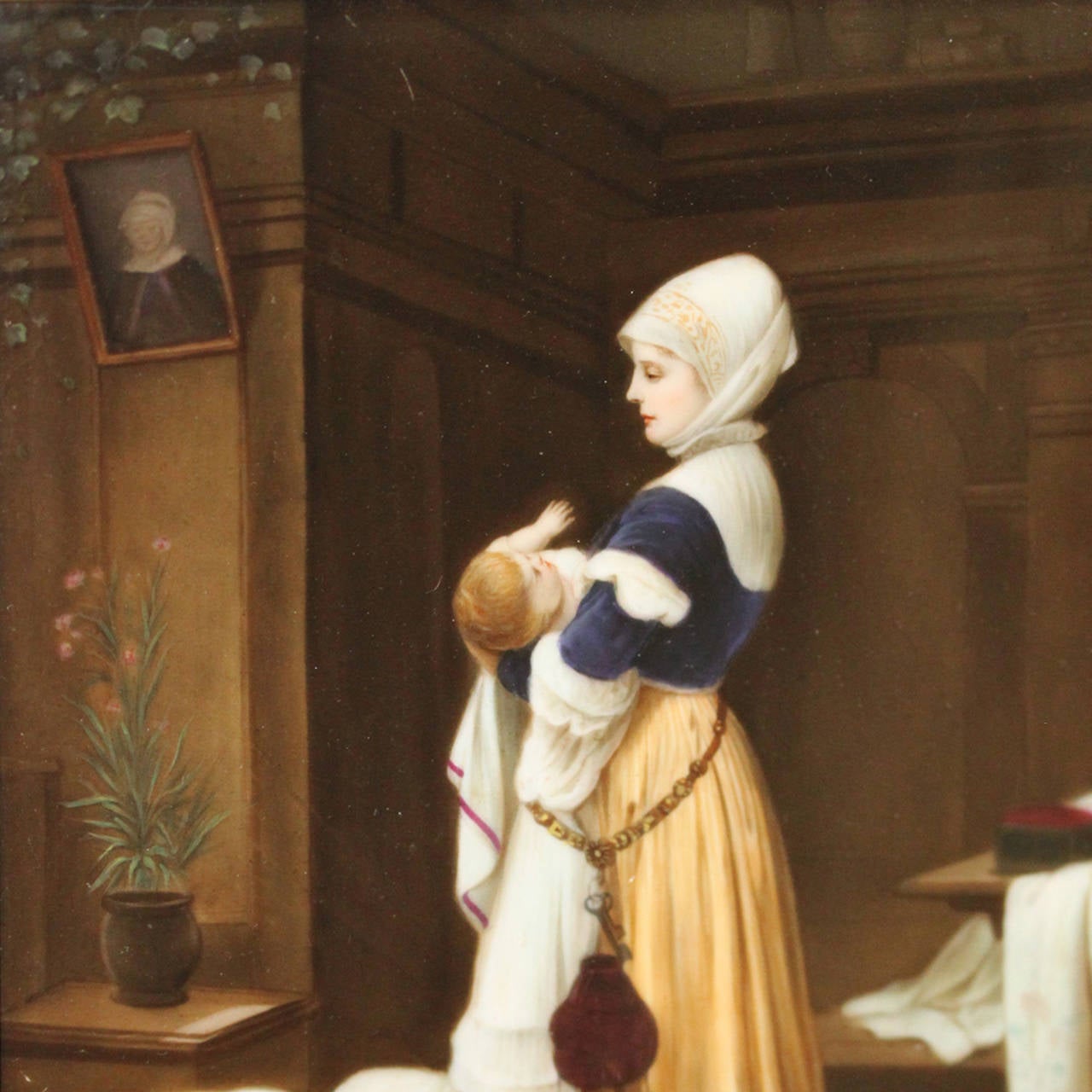 German Mother and Child Painting in an Antique Gilt Frame