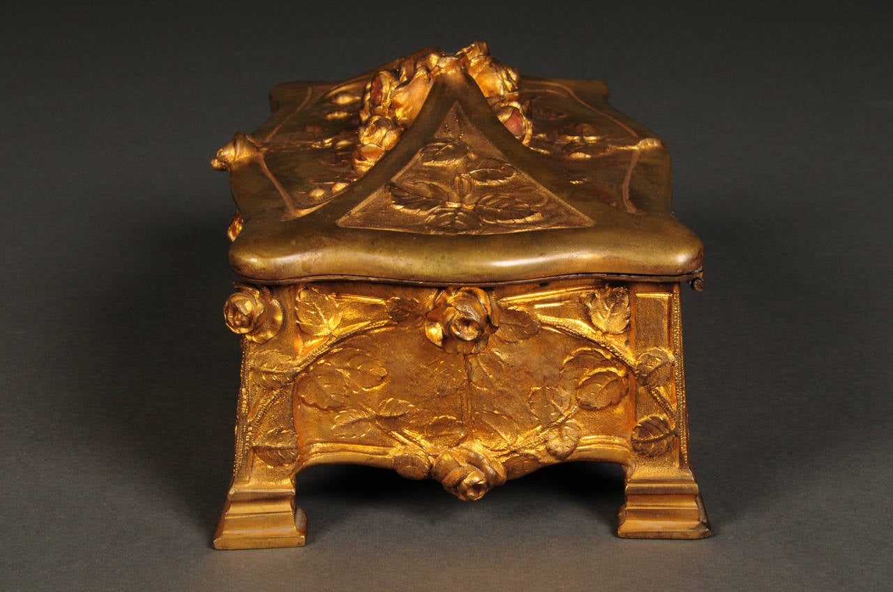 A French Gilt Bronze Jewelry Casket with Red Interior In Excellent Condition For Sale In Los Angeles, CA