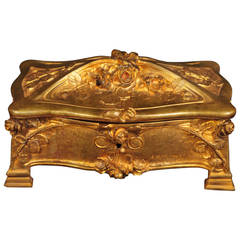 Antique A French Gilt Bronze Jewelry Casket with Red Interior