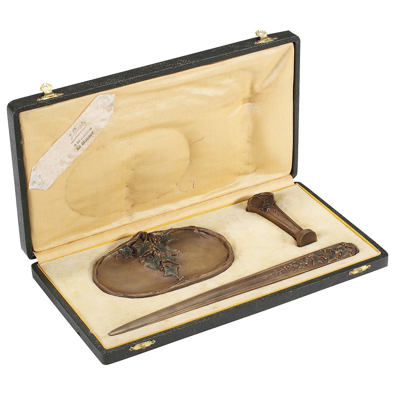 A French Handcrafted Letter Kit with Stamp, Letter Opener, and Paper Weight For Sale