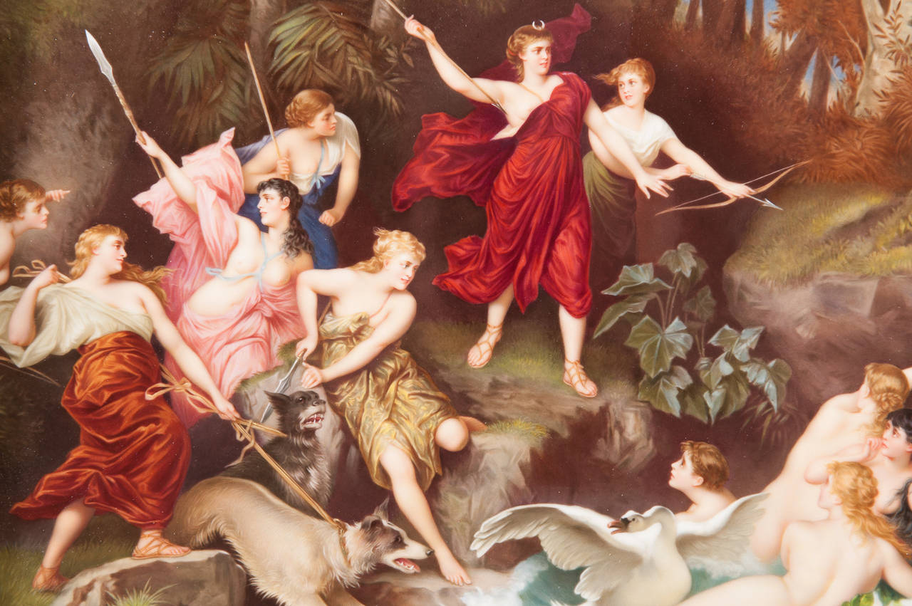Large and Impressive K.P.M Plaque Depicting Diana and Actaeon